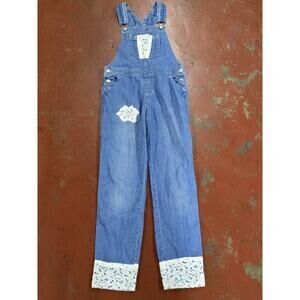 Girl's Vintage Jordache Denim Overalls With Lace Inlay Size 10/12 Large